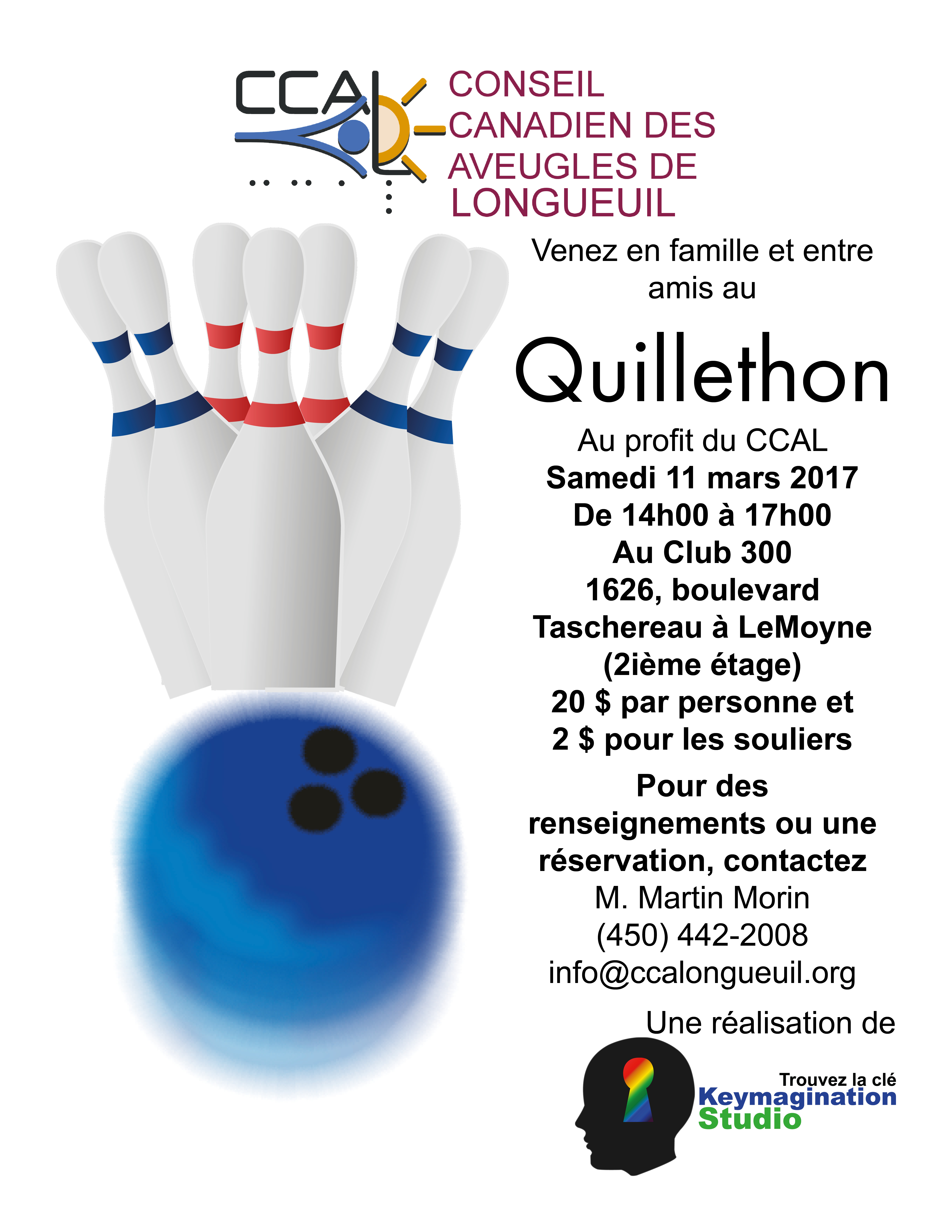 Josée Blanchette, Alexandre Bellemare, Godefroy Borduas, Martin Morin et Antonin Plante lors du quillethon qui a eu lieu le 11 mars 2017 au salon de quilles du Club 300 situé à Lemoyne.